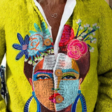 NOOR | Artystyczny kardigan z portretowym wzorem