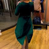 Clara | Jesienna midi sukienka z kieszeniami
