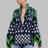 Alessandra – Kardigan vintage oversize z kołnierzykiem i guzikami