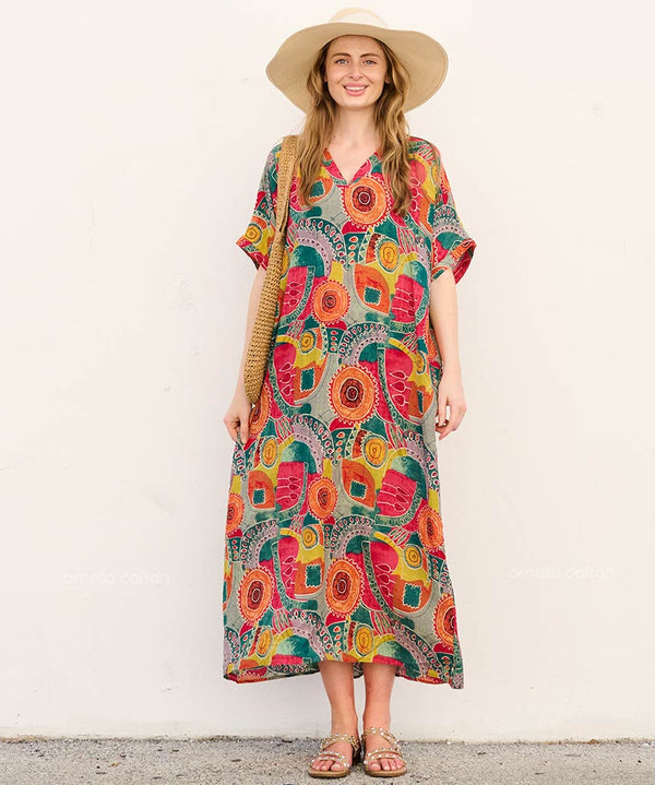Zira - Sukienka typu kaftan z kieszeniami do noszenia na co dzień
