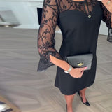 Irena | Elegancka Czarna Sukienka z Koronkowymi Rękawami