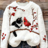 Vintage damski świąteczny sweter z okrągłym dekoltem
