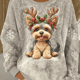 Damski przytulny świąteczny sweatshirt z artystycznym nadrukiem psów